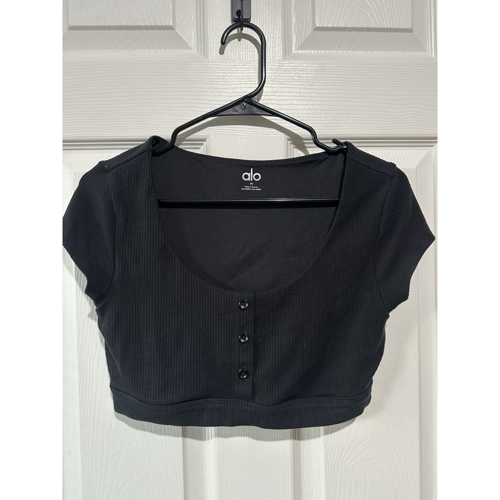 Alo Yoga Blissful Henley Black Womens M